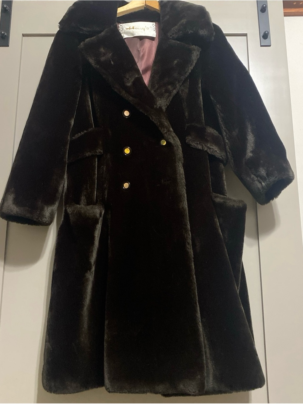Vintage 60’s Double-Breasted Faux Fur Trench Coat in Dark Brown